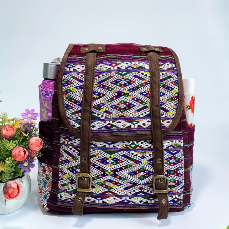 Ba Lô Thổ Cẩm Phong Cách Cổ Điển Hàng Dân Tộc Hmong Thêu Tay Phong Cách Độc Đáo Dành Cho Nam Nữ - Thanhhonghandmade