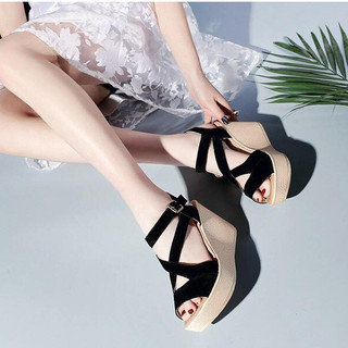 Giày sandal cao gót đế xuồng 9p quai chéo lớn-X005