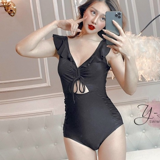 Bikini bơi liền kiểu 1 mảnh quần bèo nhúm 2 vai SAVVY Swimwear