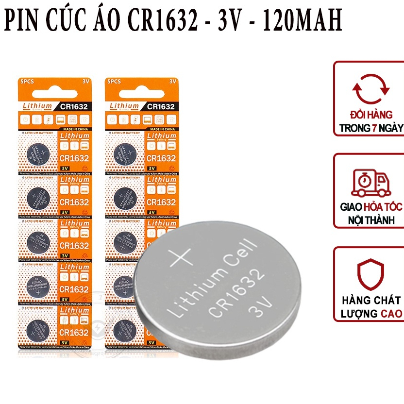 Pin cúc áo CR1632 3v, Pin van cảm biến áp suất lốp, chìa khóa ô tô, nút điều khiển remote, đồng hồ...hãng LITHIUM
