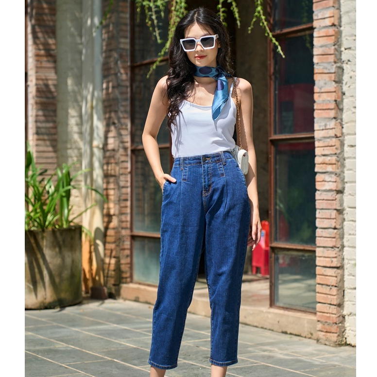 Quần bò nữ YODY jean baggy cạp cao ống lửng chất bò co giãn tốt QJN3076 | BigBuy360 - bigbuy360.vn