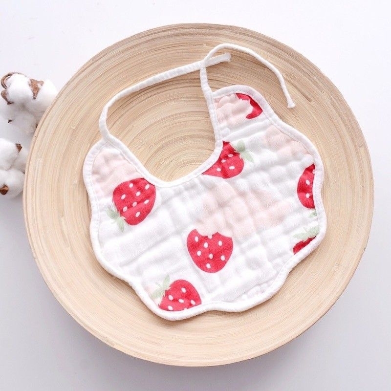 Yếm Xô Tròn Buộc Dây Sợi Tre 8 Lớp Họa Tiết Cho Bé