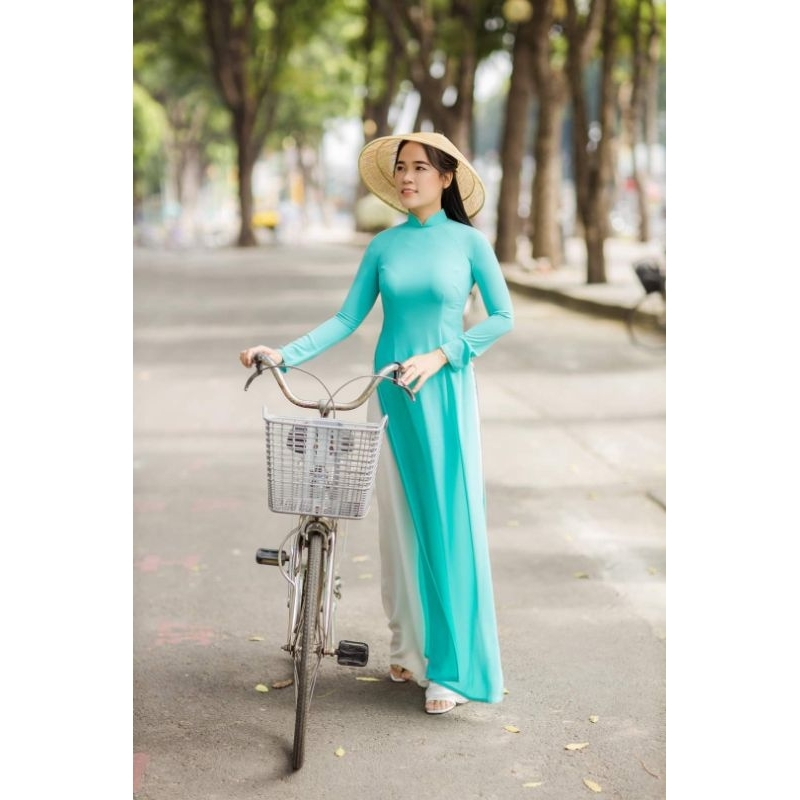 Sale_Áo dài lụa mỹ màu xanh ngọc_có bigsize