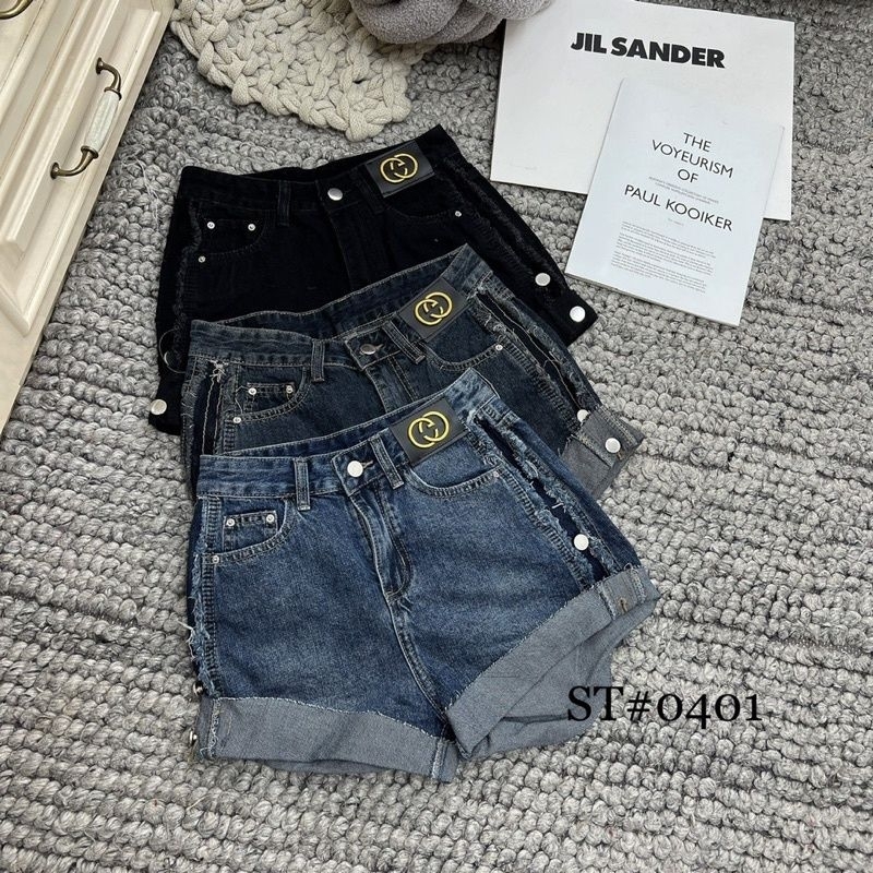 Quần sooc jeans gập gấu đính tag cạp hàng QCL1