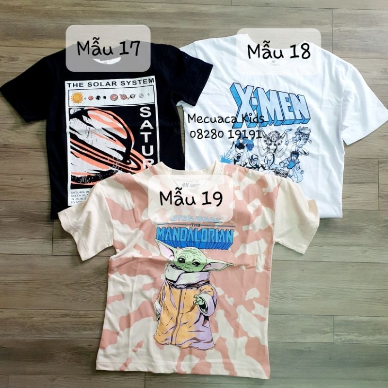 Áo phông cộc tay cotton mềm mịn in hoạt hình siêu nhân ô tô khủng long người nhện cho bé trai