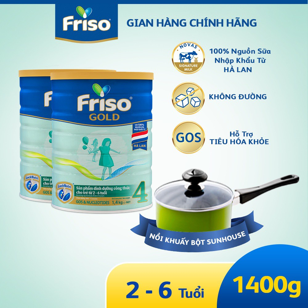 [Tặng Nồi Quấy Bột Sunhouse] Combo 2 Sữa Bột Friso Gold 4 1400g/lon