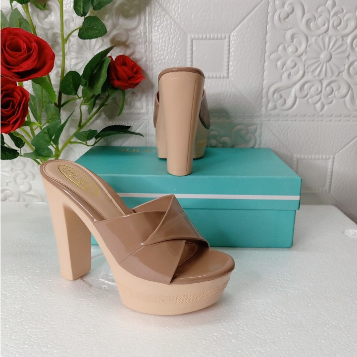Giày sandal nữ cao gót siêu nhẹ không quai hậu cao 12 phân đế đúc nguyên khối