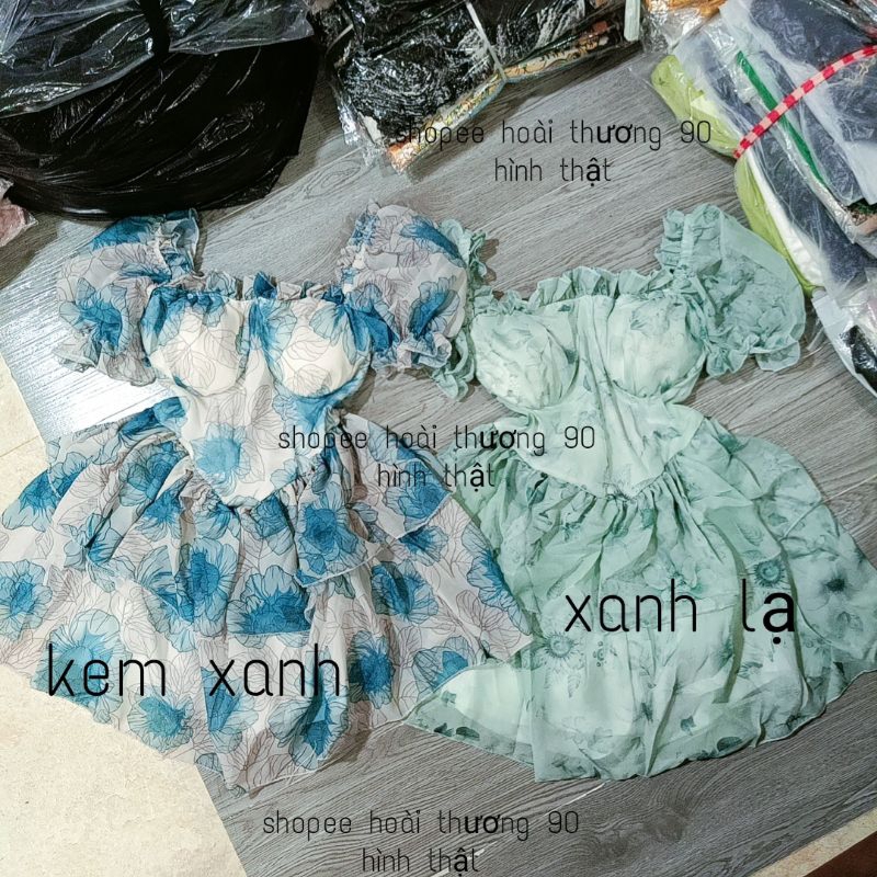 Váy hoa cúp ngực tay bồng có quần siêu xinh ( hình thật)