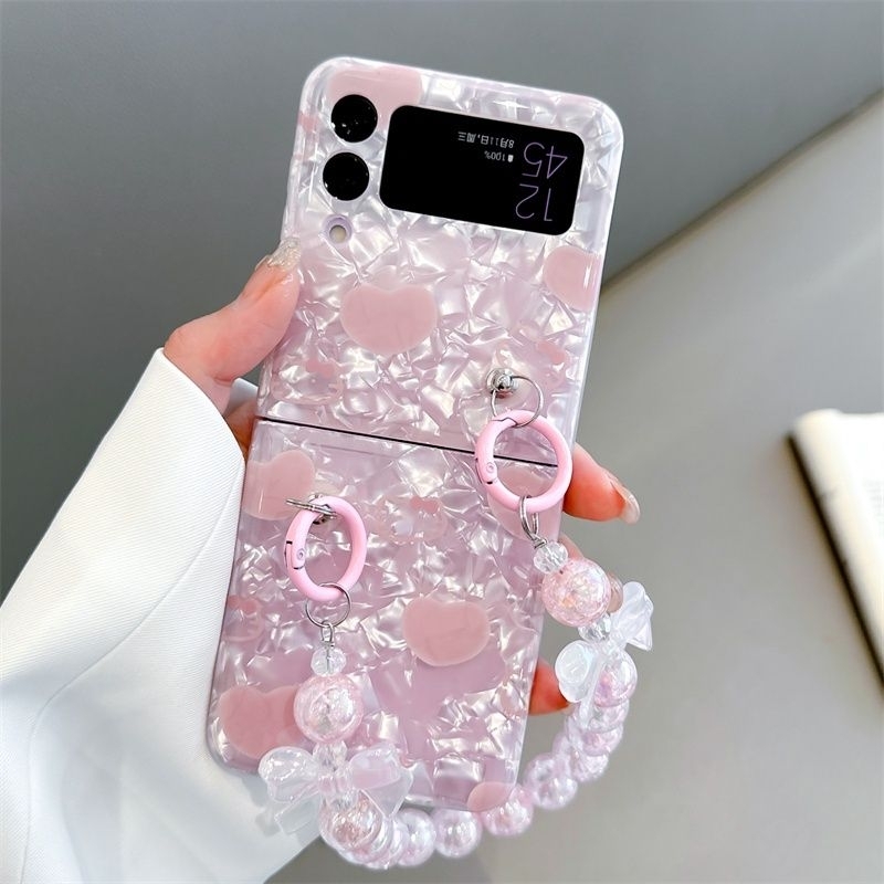 Ốp Z Flip 4 - Z Flip 3 - Z Flip3 - FLIP4 5G vân đá họa tiết dễ thương kèm dây đeo nơ mix charm tiểu thư cute