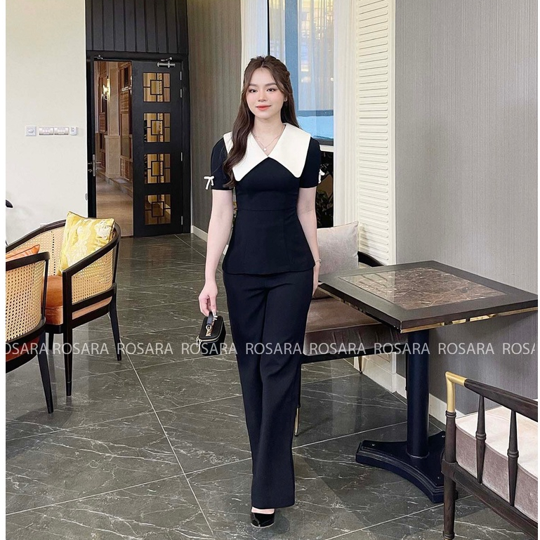 [Mã TOPS06 giảm đến 10k đơn 99k] Áo Sơ Mi Peplum Đen Chiết Eo Thời Trang Nữ Rosara SM27 | BigBuy360 - bigbuy360.vn