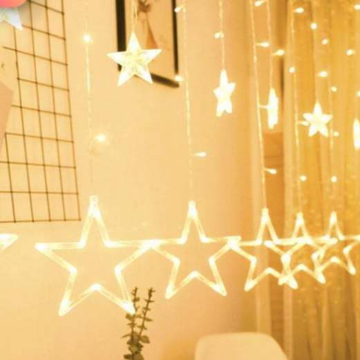 Dây đèn led thả rèm sao vàng/đủ màu 4m trang trí tết, led trang trí noel, trang trí ngoài trời, led màn sao