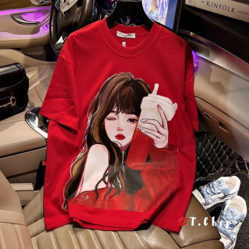 Áo thun cotton xuân hè, in hình cô gái nhiều mẫu, co dãn 4 chiều, dáng rộng, free size 45kg-65kg