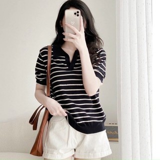 Áo len mongtoghi kẻ cổ bẻ