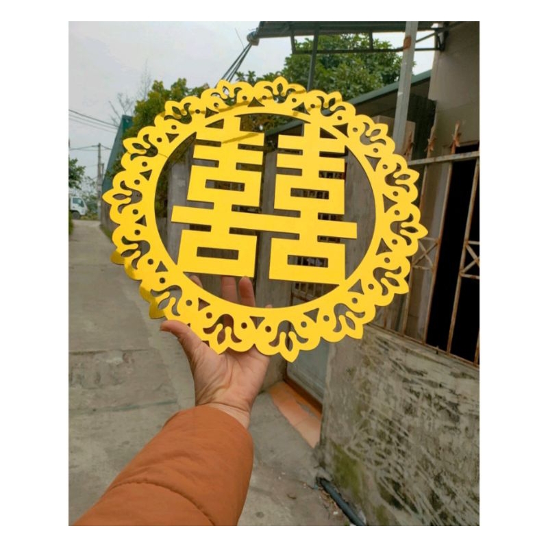 Chữ song hỷ alu gương vàng, đám cưới, đám hỏi, Sinh nhật, dán xe hoa. kích thước 30,40,50cm có cắt theo yêu cầu