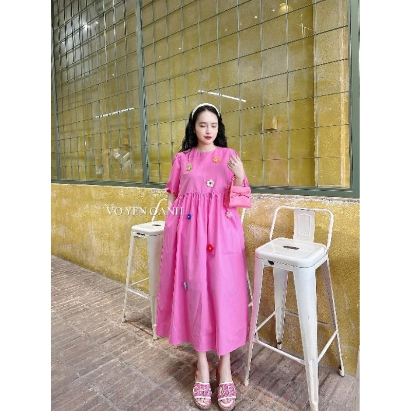 VÁY BẦU ĐÍNH HOA LEN NỔI HOT HIT,  TRẺ TRUNG, XINH XẮN