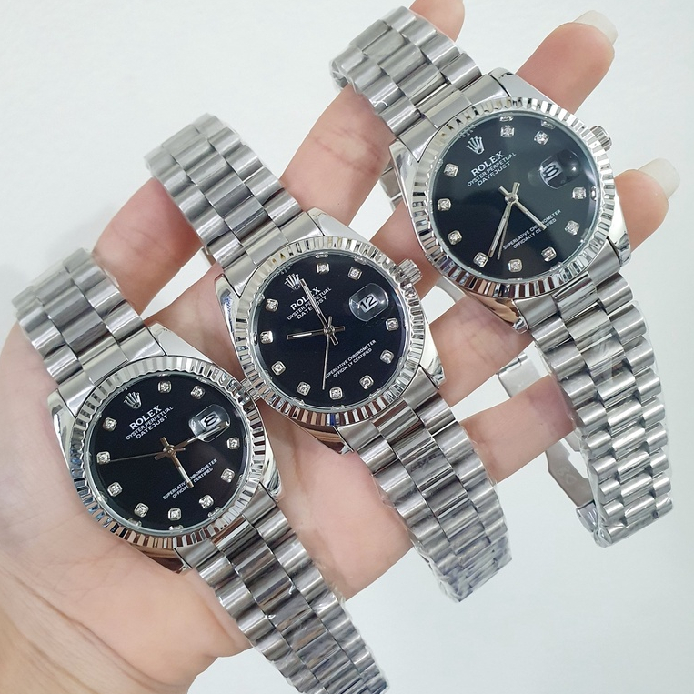 Đồng hồ đeo tay Rolex viền trơn kẻ sọc sang trọng đẳng cấp, Đồng hồ nam dây thép đúc đặc nguyên khối mạ không gỉ | BigBuy360 - bigbuy360.vn