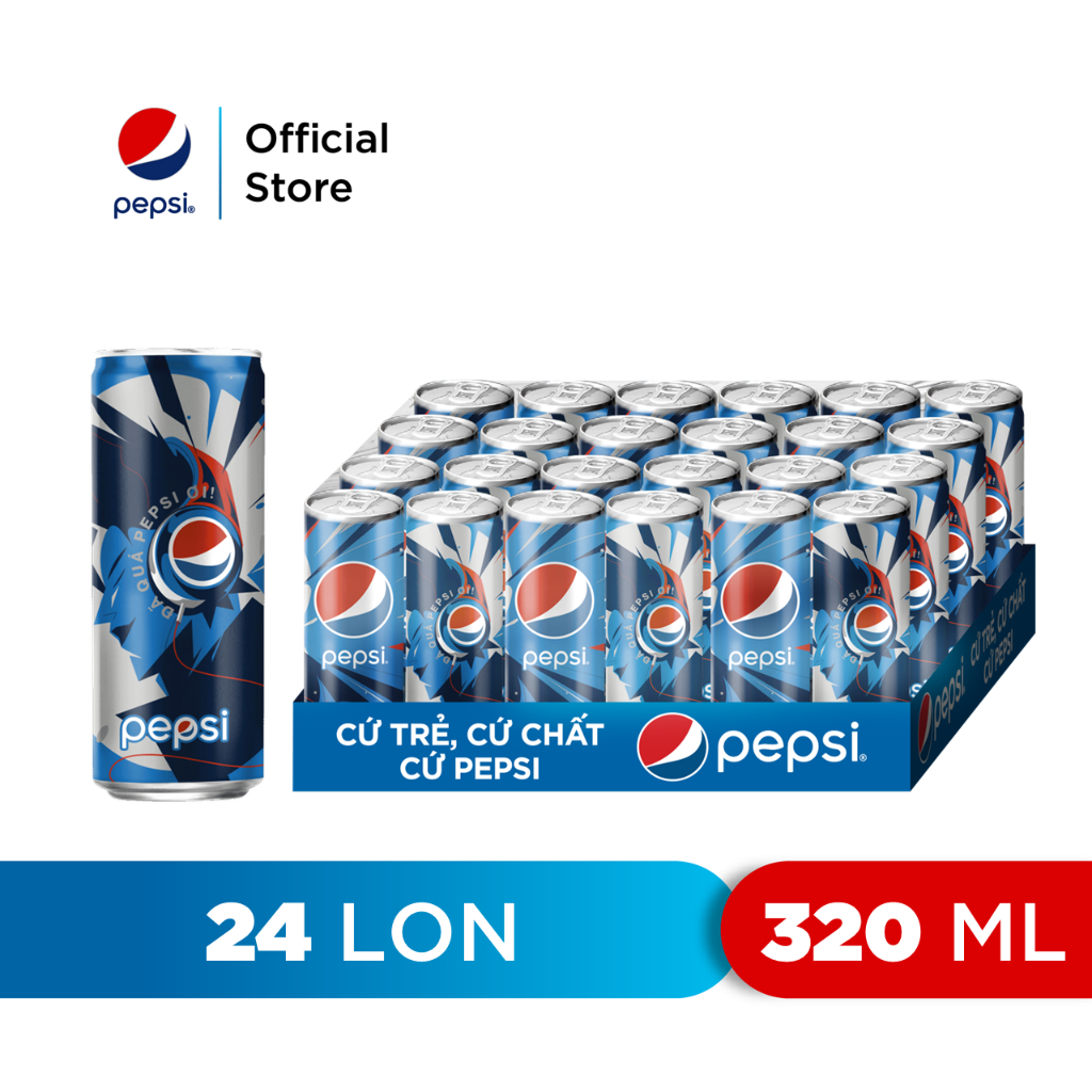 [MUA DEAL SỐC KÈM NÓN][HCM | ĐN | HN]Thùng 24 Lon Nước Ngọt Có Gaz Pepsi (320ml/lon)