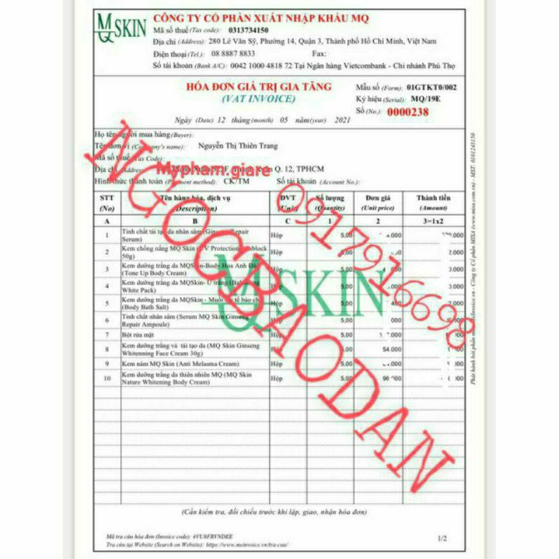 Serum Tái Tạo Da Không Sưng Nhân Sâm MQ SKIN