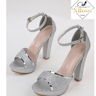  Giày sandal cao gót kim tuyên bạc 10 phân có size lớn 40 41 42 43 44 
