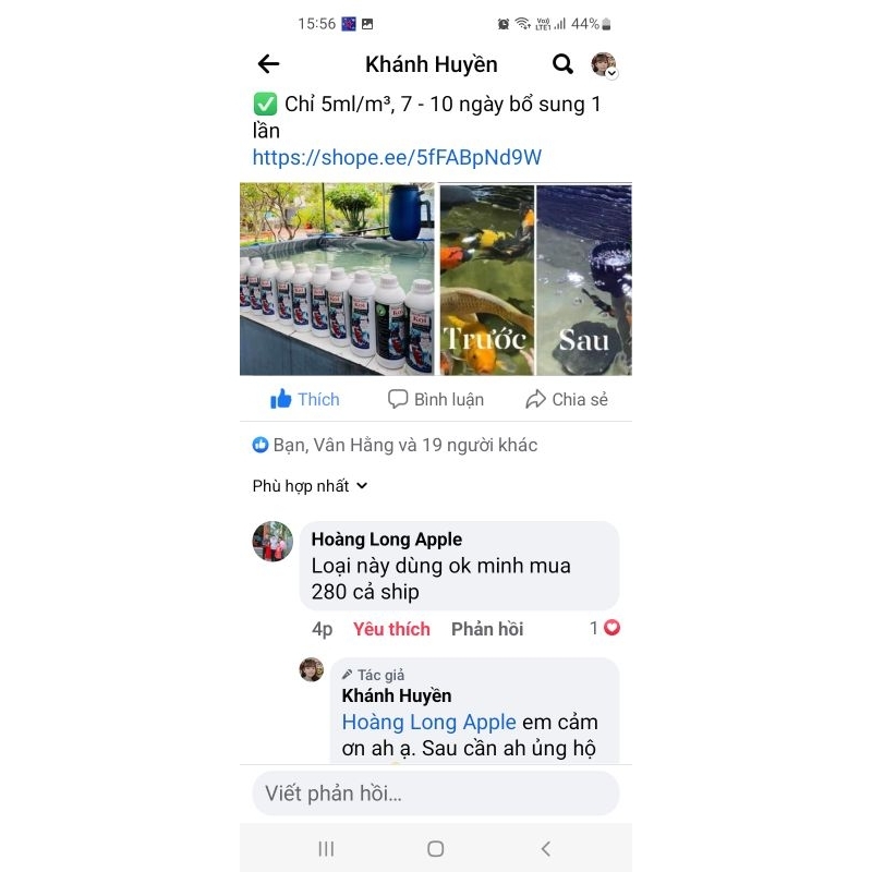 VI SINH BIO FISH 1000ml dùng cho 200m³ hồ cá Koi, cá cảnh/ Vi sinh hồ cá