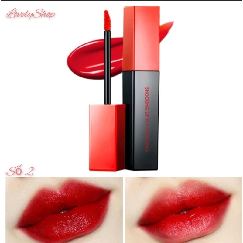 Son Tint Tonymoly Màu 2 Đỏ Cherry Dưỡng Ẩm 24h Son Xăm Lâu Trôi, Mịn Lì Môi Perfect Lips Shocking Lip Hàn Quốc
