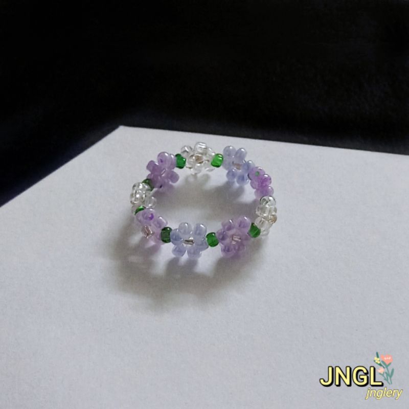 Nhẫn hạt cườm kết hoa nhí kiểu Hàn|beaded flower ring