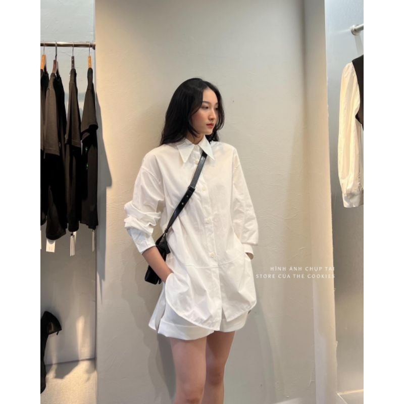 Áo sơ mi trắng dài tay 2 túi cho nữ