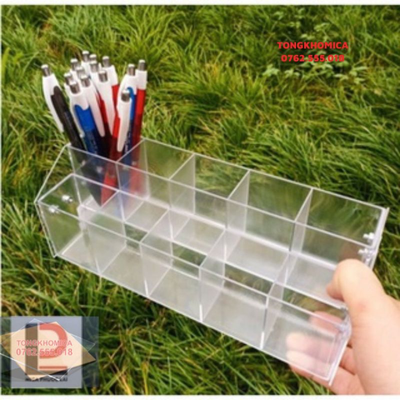 Kệ đựng bút/ viết mica cao cấp nhiều ngăn/ kệ đựng son, sơn nail