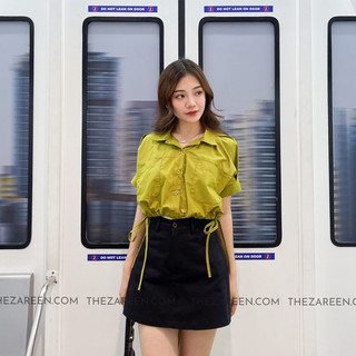 Zareen | áo sơ mi croptop rút dây eo zareen som62 - xanh rêu