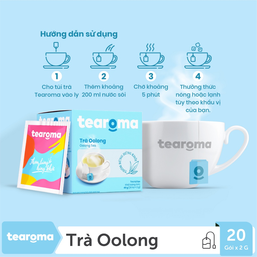 [Mua 3 tặng 1]  Tearoma Trà Oolong túi lọc Hộp 20 gói x 2gr