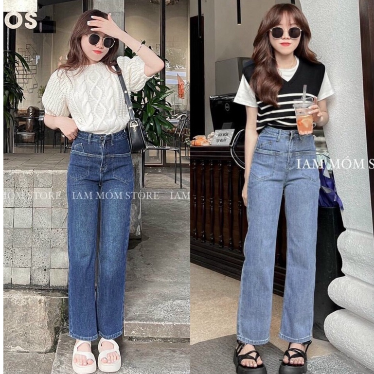 Quần jeans nữ ống đứng túi vuông chuẩn FANEGU Quảng Châu cao cấp trẻ trung năng động- mã 5248