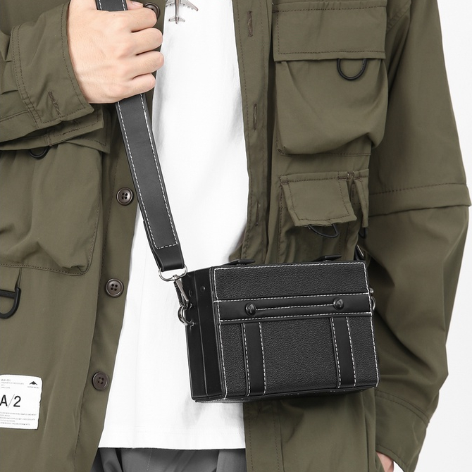Túi da đeo chéo nam nữ unisex hình hộp chữ nhật chất liệu da PU chống thấm