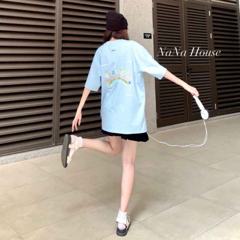 Áo thun cổ tròn UNISEX from rộng chữ nổi_NANA HOUSE