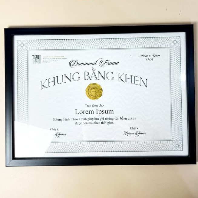 Khung ảnh-khung bằng khen A3-mặt mica trong suốt,nhẹ,an toàn khi sử dụng.