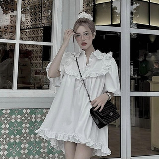 Váy đầm nữ babydoll cổ sơ mi bèo tay phồng V24