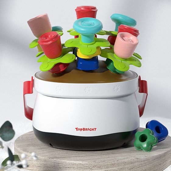 Đồ chơi thông minh luồn hạt, ghép hình, phân biệt màu sắc, giáo dục sớm Montessori 3in1 mẫu chậu hoa màu sắc Topbright