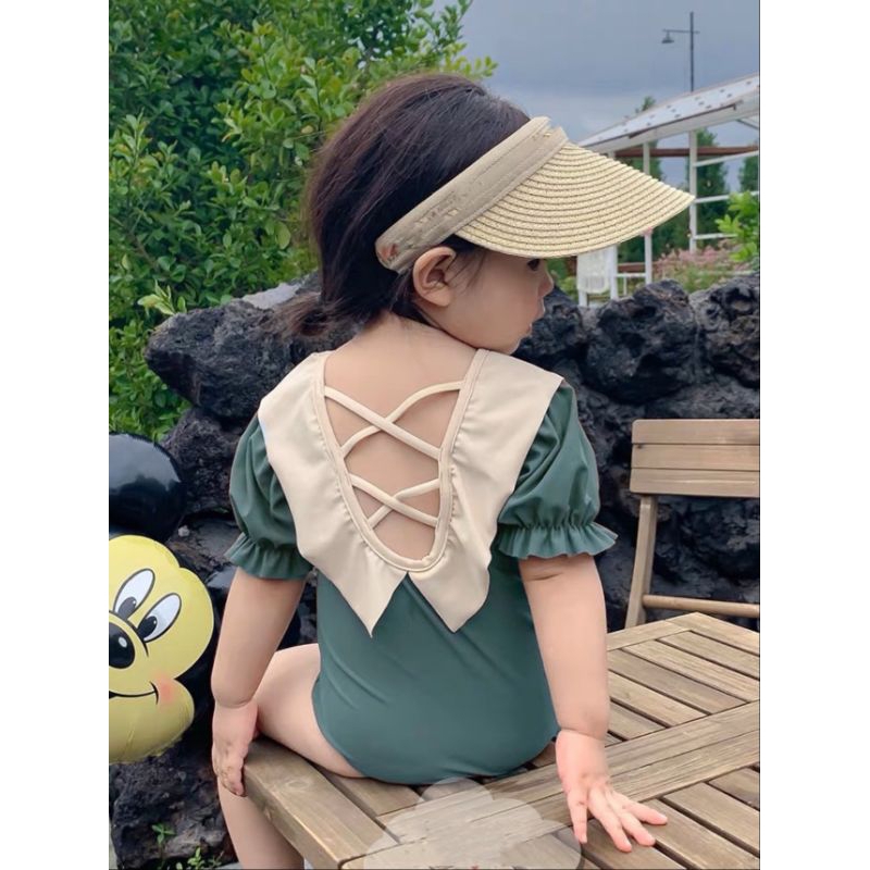 Bikini  cổ tiểu thư đan lưng tay bồng dễ thương bé gái