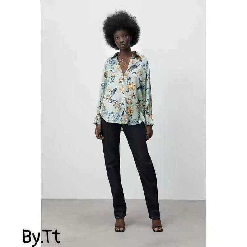 Áo sơmi lụa hoa lá hàng QCL1