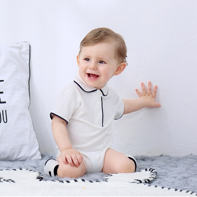 Body Trắng Polo Ngắn Tay Bé Trai 3-12 Tháng -Hàng cao cấp