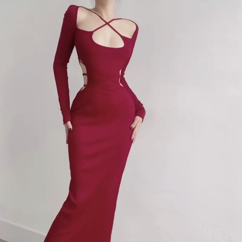 Đầm Body Yếm Khoét Eo Dáng Dài Chất Thun Gân Thời Trang Nữ Tiểu Thư Sang Chảnh Cá Tính Đi Chơi Dự Tiệc TV CLOTHING