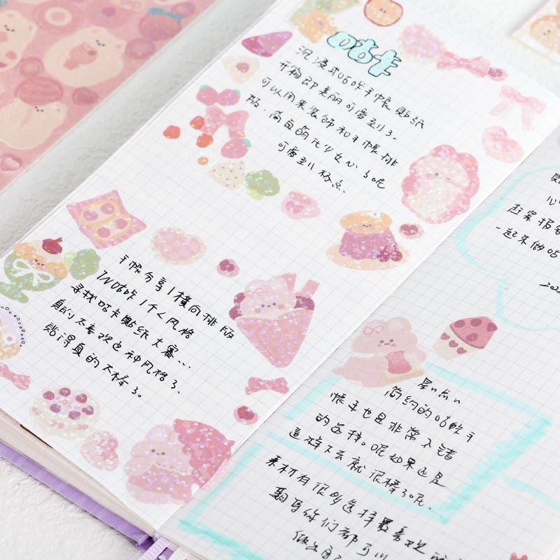 Sticker hình dán gấu bánh ngọt bling lấp lánh chủ đề gấu thỏ dễ thương cute