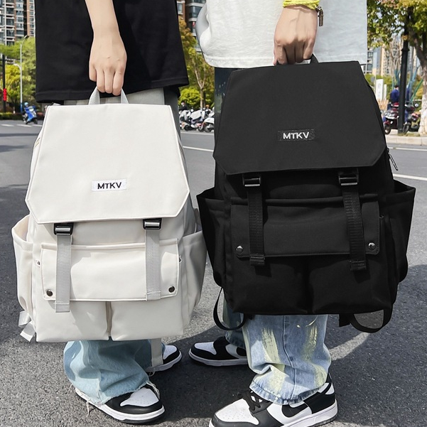 Balo đi học MTKV thời trang Hàn Quốc màu cute basic nắp gập Cặp học sinh nữ nam cấp 1 2 3 vải xinh nhiều ngăn