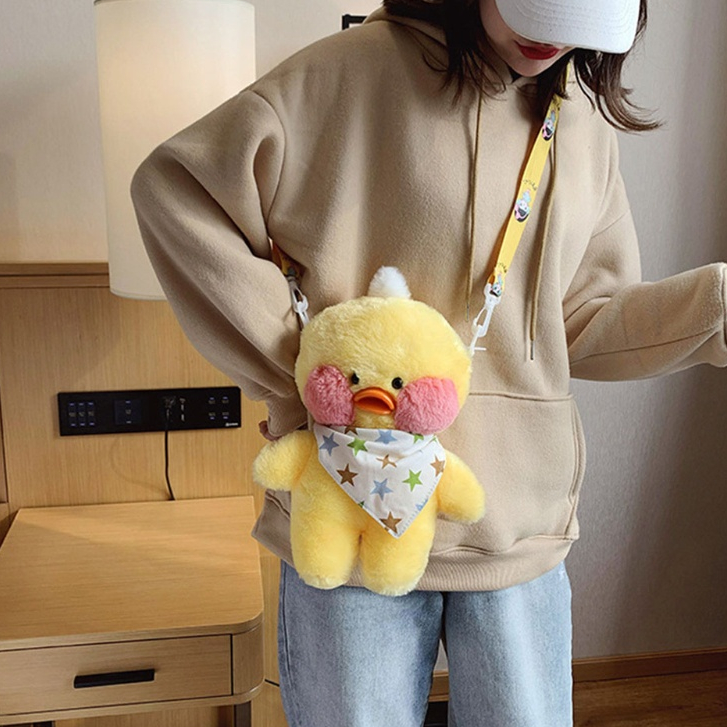 Túi Đeo Chéo Lông Nhung Hình Chú Vịt Nhỏ Nhắn Phong Cách Hàn Quốc Mới 2023