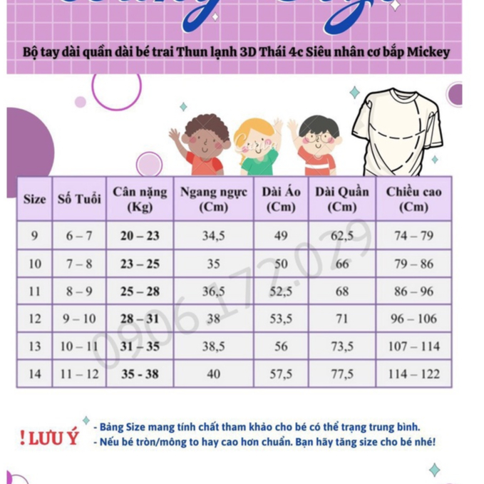 Bộ dài tay thun lạnh 100% in hình hoạt hình siêu đáng yêu cho bé size đại từ 23 đến 40kg - pikakids