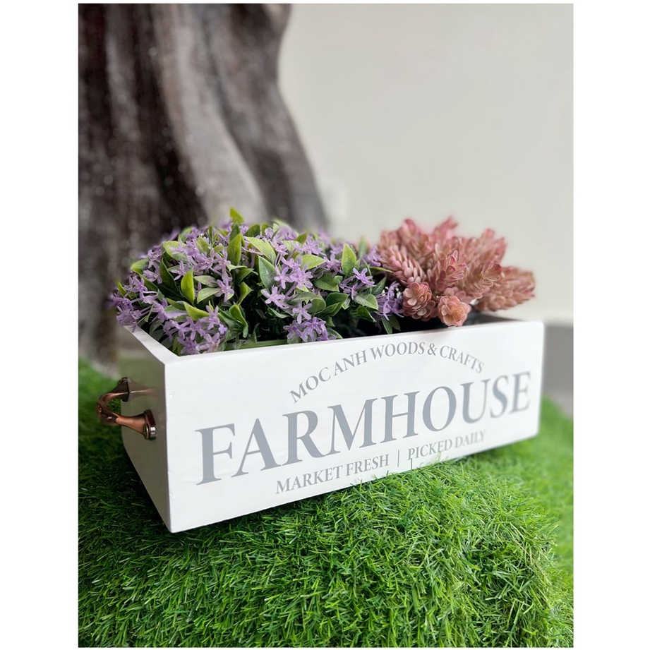 Giỏ hoa Decor Trang Trí Nhà Cửa, Giỏ Gỗ Quai Cầm Vintage Kích Thước 28x14x11cm