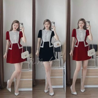 Bigsize - Đầm nhung ren phối