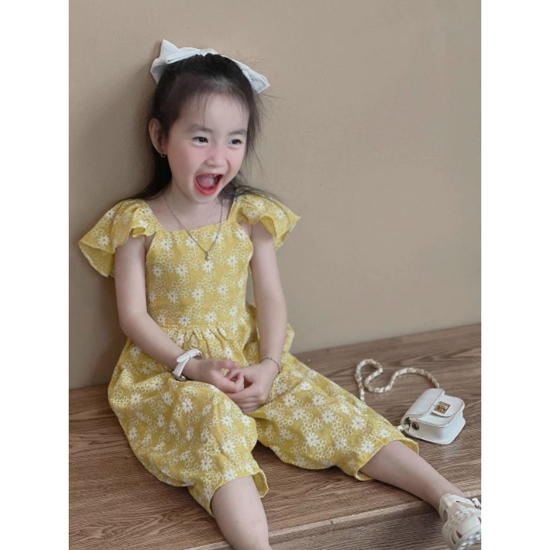 Đồ bé gái, set bộ Jumpsuit thô Boil Nhật cánh tiên nơ buộc lưng siêu chảnh cho bé