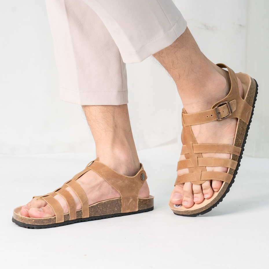 ( Mẫu Da Thật ) D12 - Sandal Birken Đế Trấu BIOLINE Official Thiết Kế Unisex Quai Chiến Binh