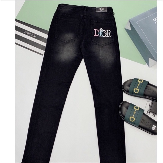 Quần jean nam in thương hiệu logo thời thượng vải dày dặn co giãn thoải mái