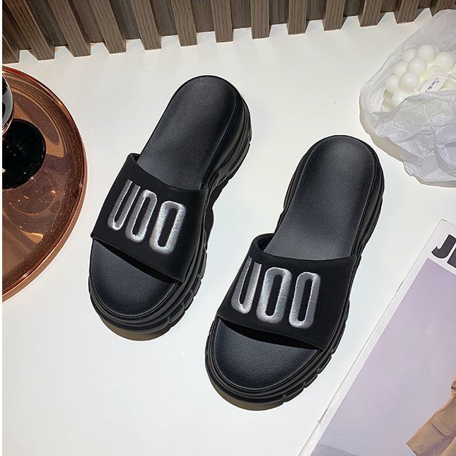 Dép quai ngang nữ đế xuồng siêu nhẹ quai da chữ thêu thời trang OO